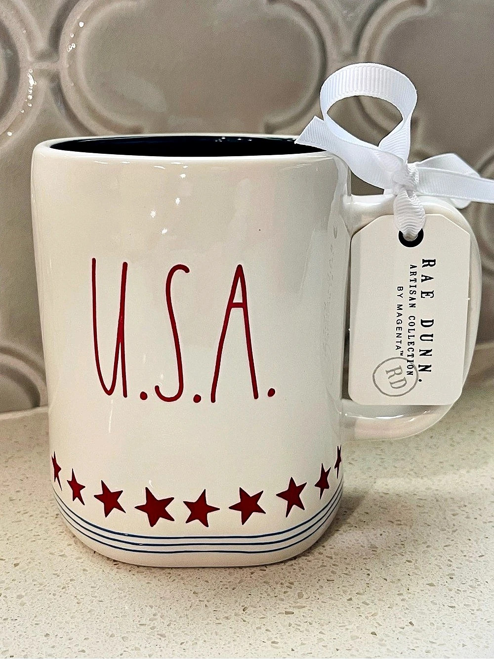 Rae Dunn USA Star Mug Red & White